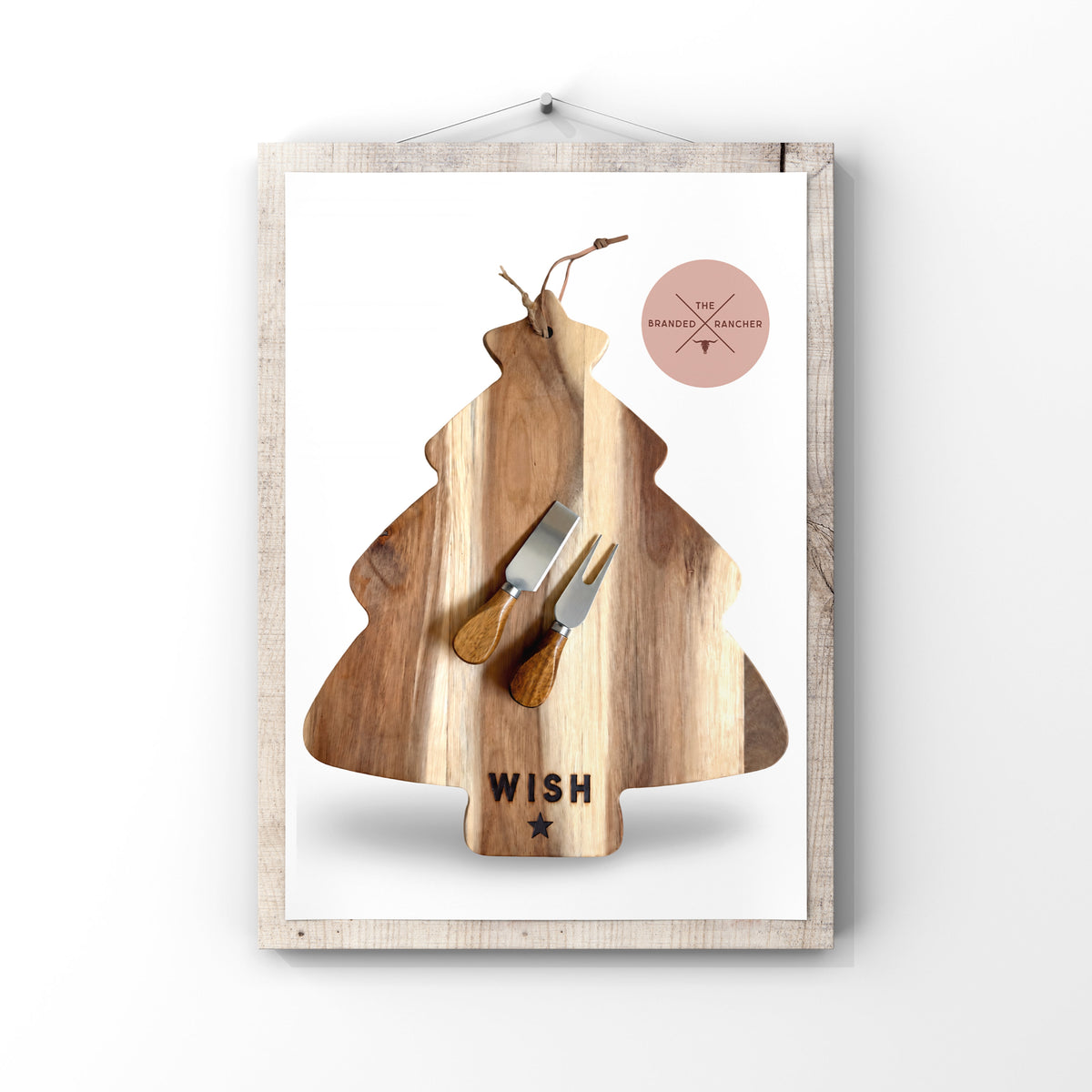 Serving Board + Cheese Knives Set, Tree and Star