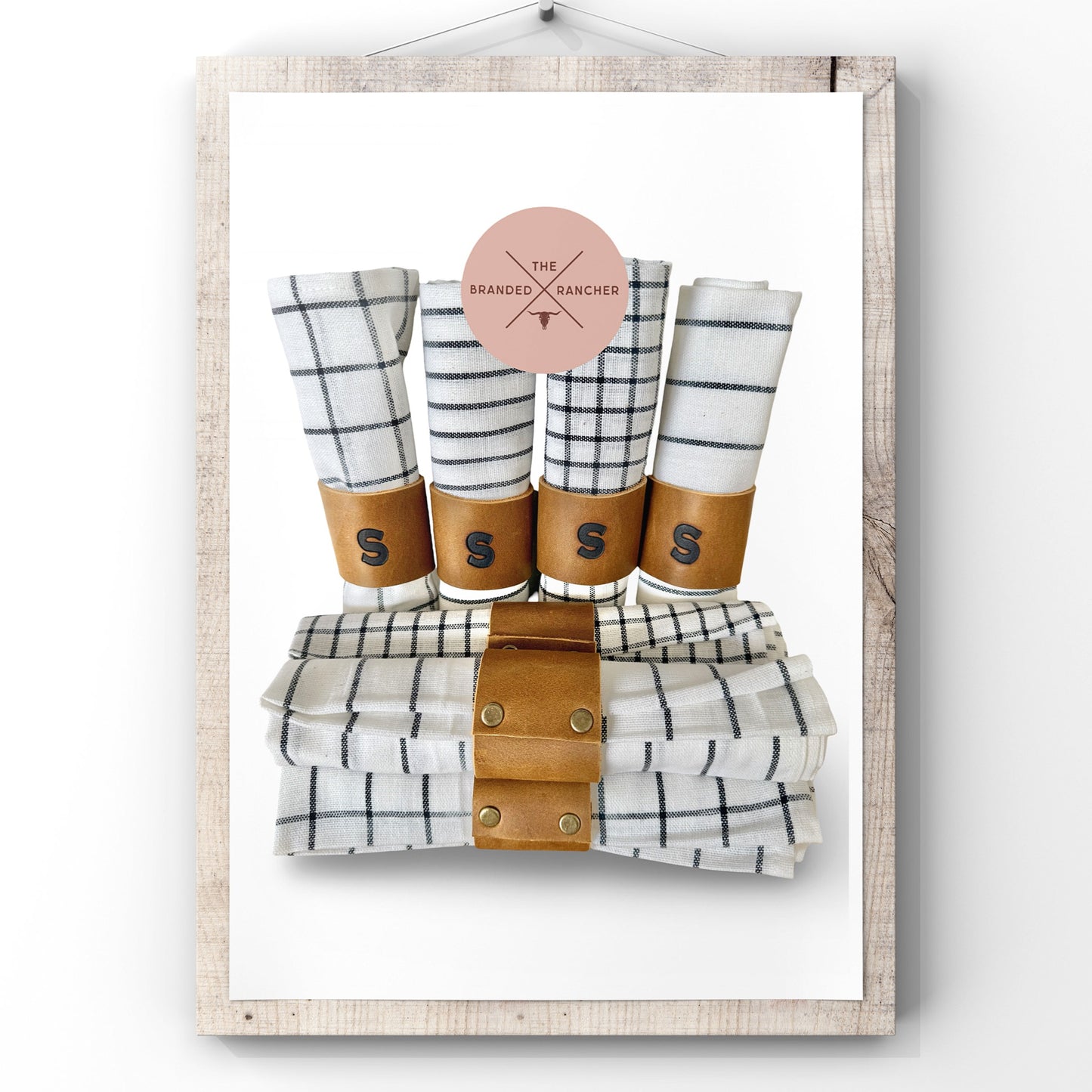 Leather + Brass Rivet Napkin Rings, Cloth Napkins (Set of 4)