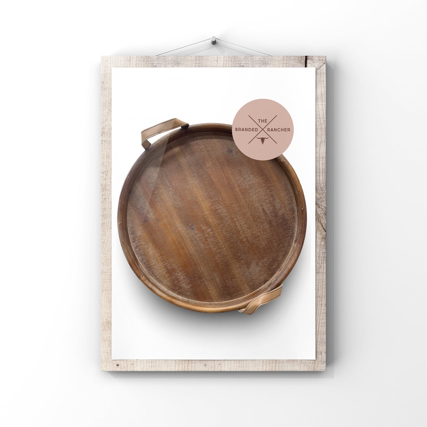 Serving Tray, Leather Handled Round