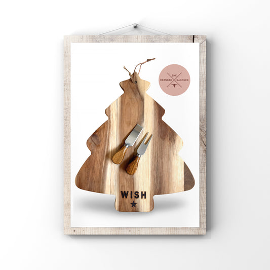 Serving Board + Cheese Knives Set, Tree and Star