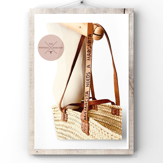 Market Tote, Straw + Leather Open