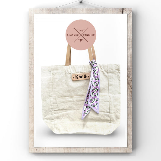 Market Tote, Canvas + Leather with Satin Tie