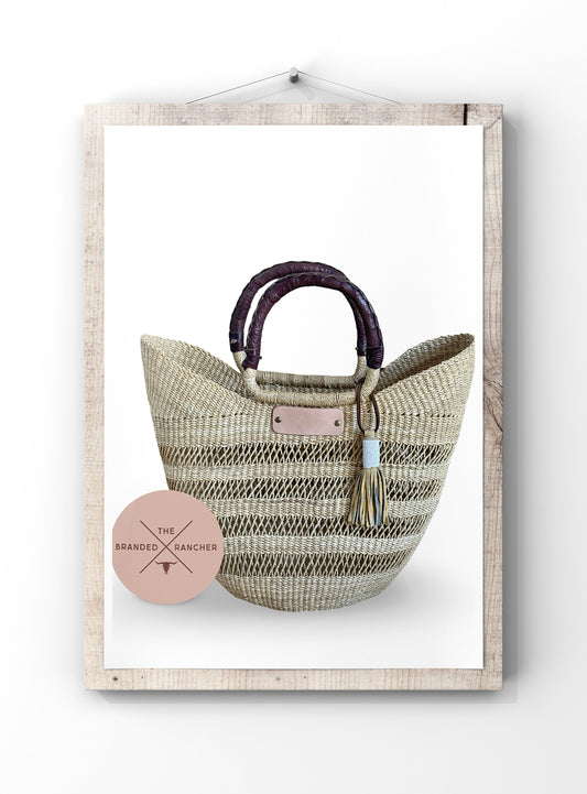 Market Tote, Straw + Wrapped Leather Handle